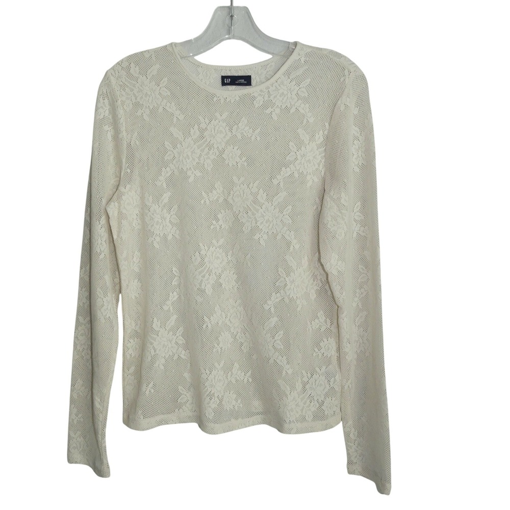Gap Floral Lace Mesh Long Sleeve Top Sheer Large Romantic Whimsigoth Bodycon